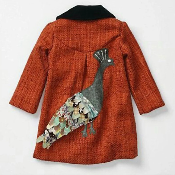 Handmade Charlotte for Anthropologie Kids Rust Orange Jacket with Peacock Design - Picture 14 of 16
